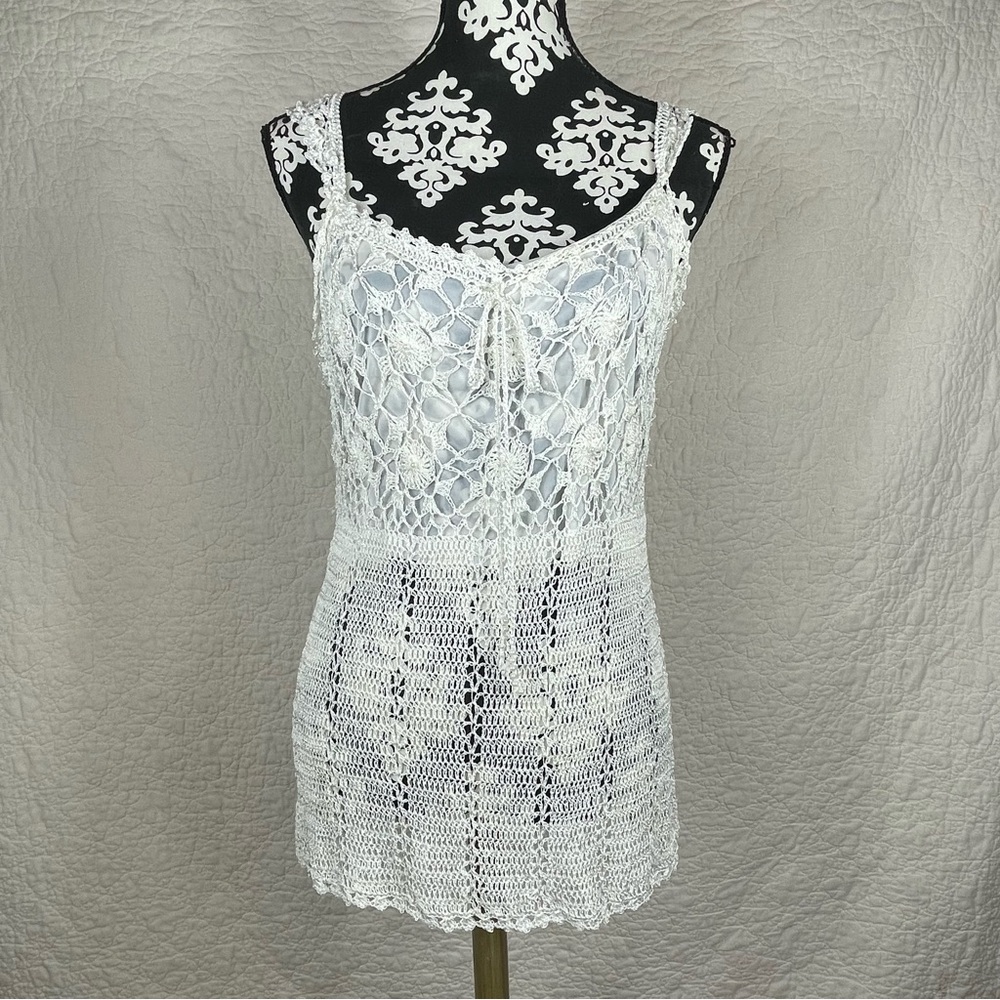 🔥NWT Say What Boho Sheer Crochet Lace Ivory Tank Top Sleeveless Slip Beachy XL